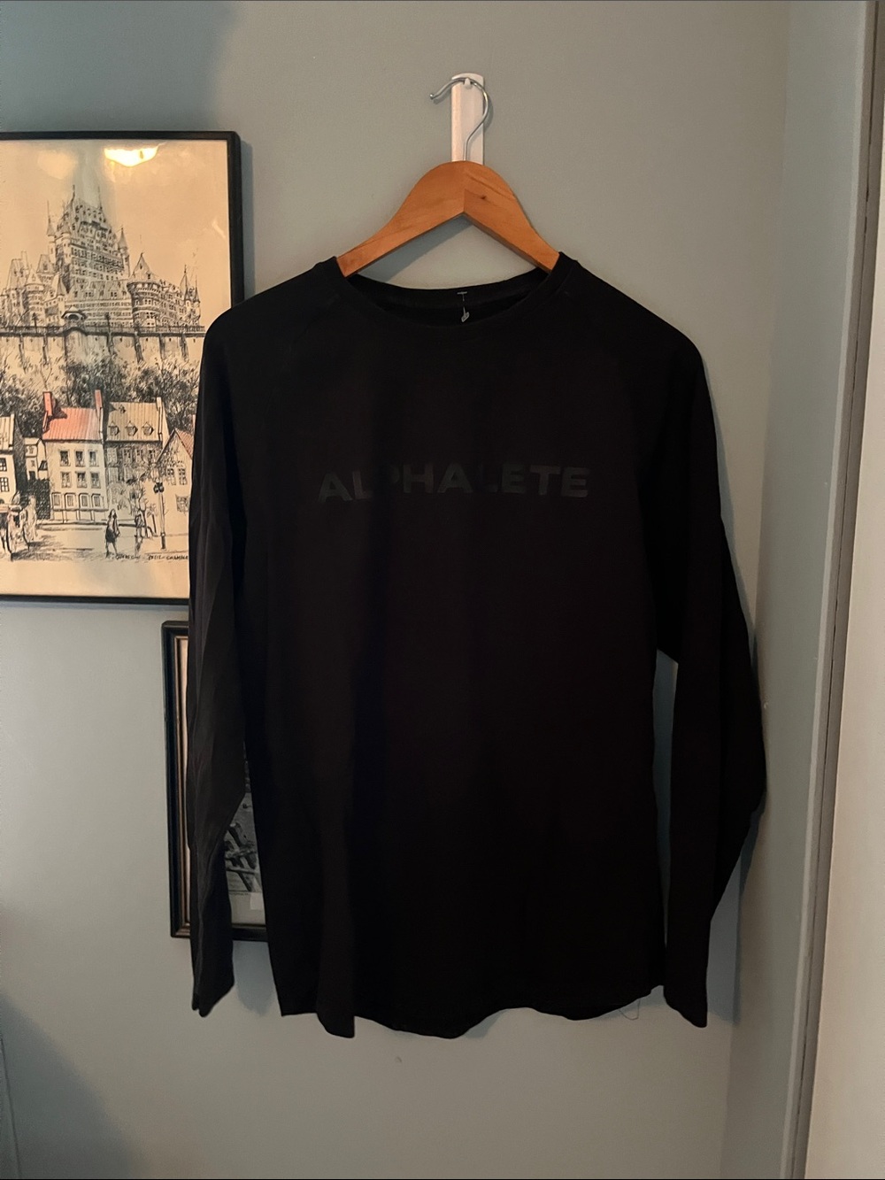 Alphalete Long Sleeve Crewneck Shirt - Black with Subtle Logo